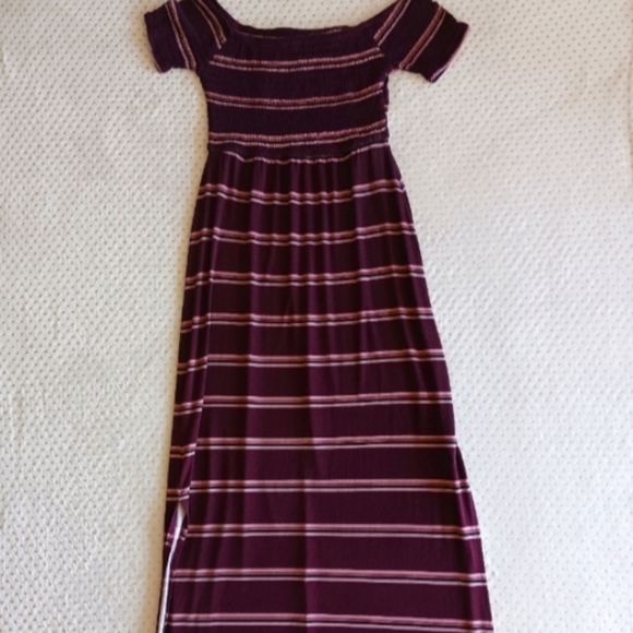 Maurice's Maroon Striped Smocked Off-Shoulder Maxi Dress - Picture 10 of 11